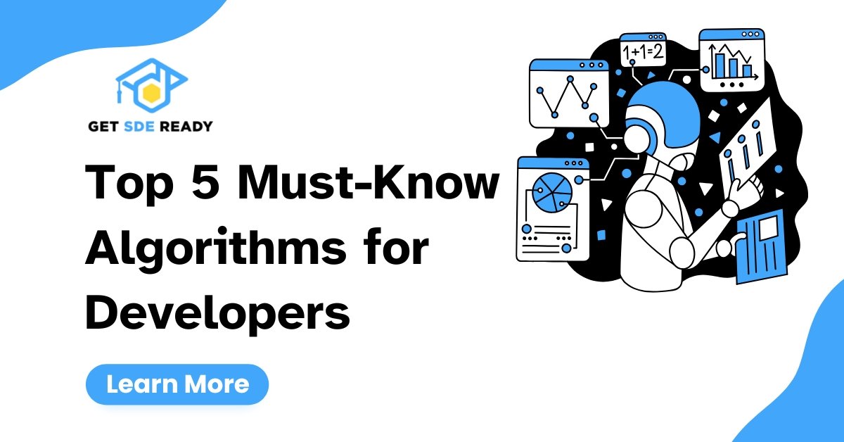 In the world of software development, understanding algorithms is not just a luxury but a necessity. As technology advances and software applications become more complex, the need for efficient problem-solving skills grows exponentially. Algorithms form the backbone of programming and software engineering, helping developers tackle complex tasks in a systematic and optimized manner. This guide explores the top five essential algorithms that every developer should know, why they are important, and how they can be applied in real-world scenarios to make your code more efficient and effective. Why Are Algorithms So Important for Developers? Before we dive into the top five algorithms, let’s discuss why they are so crucial for developers. In essence, algorithms are sets of instructions used to solve specific problems. They enable developers to write code that not only works but does so in an efficient, scalable, and maintainable way. Here's why understanding algorithms is a game-changer: Efficiency: Algorithms make code run faster and use fewer resources. In large-scale applications, efficiency can mean the difference between a smooth user experience and a slow, clunky one. Problem-Solving: Learning algorithms help you break down complex problems into manageable parts. This is a critical skill, especially when working on large projects or participating in coding interviews. Optimization: Algorithms enable developers to optimize code to make it more performant. Understanding different approaches allows you to choose the most appropriate algorithm for your task. Career Growth: Mastering algorithms and data structures is often a key requirement for technical interviews. Companies like Google, Facebook, and Microsoft heavily emphasize algorithmic thinking in their hiring process. Top 5 Essential Algorithms Every Developer Should Master Now that we understand their importance, let’s delve into five fundamental algorithms you need to know as a developer. 1. Binary Search Binary Search is a classic algorithm used to find the position of a target element in a sorted array. It repeatedly divides the search interval in half until the target value is found or the interval is empty, making it highly efficient with a time complexity of O(log n). How It Works: The algorithm compares the target value to the middle element of the array. If the target is less than the middle element, the search continues in the left half; otherwise, it continues in the right half. Applications: Commonly used in search engines, database lookups, and competitive programming. Real-World Use Cases: Imagine searching for a contact in your phone's sorted contact list. Instead of checking each contact one by one, Binary Search quickly narrows down the possibilities. Why It’s Essential: As a developer, you'll often work with sorted datasets. Knowing how to implement Binary Search can significantly speed up data retrieval operations compared to a linear search. To deepen your understanding of core search and efficiency techniques, check out our Mastering Data Structures & Algorithms course. 2. Merge Sort Merge Sort is a highly efficient, comparison-based sorting algorithm that follows the divide-and-conquer paradigm. It divides the input array into two halves, sorts each half, and then merges the sorted halves to produce the final sorted array. Time Complexity: O(n log n), which makes it efficient for large datasets. How It Works: The array is recursively divided into two halves until each subarray contains only one element. Then, the subarrays are merged in a sorted manner. Use Cases: Used in applications where data needs to be consistently organized, such as e-commerce websites sorting products by price or name. Advantages: Merge Sort is stable, meaning that it maintains the order of equal elements. It’s especially useful when you need a consistent and reliable sorting method. For more in-depth knowledge, visit our Sorting Algorithms guide to explore other efficient sorting methods. 3. Dijkstra’s Algorithm Dijkstra’s Algorithm is a graph-based algorithm used to find the shortest path between nodes in a weighted graph. It’s widely applied in network routing, GPS systems, and any application that involves traversing a graph. Time Complexity: O(V²) for simple implementations but can be optimized to O(E + V log V) using priority queues. How It Works: The algorithm initializes the distance to the starting node as zero and to all other nodes as infinity. It then iteratively selects the unvisited node with the smallest distance, updates its neighboring nodes, and marks it as visited. Real-World Applications: Used in Google Maps and other GPS applications to calculate the shortest driving routes. Optimization Techniques: Priority queues and Fibonacci heaps can optimize the algorithm, making it suitable for large graphs. Why Developers Should Learn It: Understanding Dijkstra’s Algorithm is vital if you plan to work on projects involving graphs, such as building routing algorithms or designing social network features. 4. Dynamic Programming (DP) Dynamic Programming is a method for solving complex problems by breaking them down into simpler subproblems. It’s particularly effective for optimization problems where overlapping subproblems occur. Key Concepts: Memoization (storing the results of expensive function calls) and tabulation (building a table to solve subproblems iteratively). Examples: Fibonacci sequence, knapsack problem, and longest common subsequence. Why It Works: By storing the results of subproblems, DP avoids redundant calculations, significantly reducing time complexity. Applications: Used in financial modeling, bioinformatics, and game theory. Practical Impact: Dynamic Programming is a staple in algorithmic problem-solving competitions and interviews. To practice and strengthen your understanding, explore our Operating Systems and Database Management System (DBMS) courses, which integrate practical problem-solving techniques. 5. Huffman Coding Huffman Coding is a compression algorithm used to minimize the average length of codes in a set. It’s widely used in file compression formats like JPEG, PNG, and MP3. How It Works: The algorithm assigns variable-length codes to input characters, with shorter codes assigned to more frequent characters. This creates a prefix-free binary tree that efficiently encodes data. Applications: Data compression for reducing file sizes while maintaining quality. Time Complexity: O(n log n), where n is the number of unique characters. Importance in Development: Huffman Coding is crucial for developers working on applications that involve data storage and compression. Understanding how to implement and use it can lead to significant performance improvements in terms of space. Applying Fundamental Algorithms in Real-World Development Knowing these algorithms isn't just about acing coding interviews; they have direct applications in software development. Here's how they can be practically implemented: Optimizing Search and Retrieval: Binary Search is ideal for scenarios where quick data retrieval is necessary, such as fetching user data from a database. Efficient Data Sorting: Merge Sort ensures that large datasets are sorted efficiently, which is crucial for performance in applications like e-commerce platforms. Shortest Path in Networks: Dijkstra’s Algorithm helps optimize routes in navigation systems or data packet paths in networking. Memory Optimization: Dynamic Programming saves memory and computational power in tasks like scheduling and resource allocation. Data Compression: Huffman Coding reduces the size of data, which is essential for applications where storage space is limited, like media streaming services. Gain a better grasp of these applications in system-level programming through our Algorithms in Operating Systems guide. FAQs What are the most important algorithms for software developers? The top algorithms include Binary Search, Merge Sort, Dijkstra’s Algorithm, Dynamic Programming, and Huffman Coding. Mastery of these enables efficient coding and problem-solving. Why is understanding algorithms crucial for coding interviews? Coding interviews often test your knowledge of algorithms and data structures. Understanding them equips you with the skills to solve complex problems and improves your chances of landing a software development role. How can I practice core algorithms effectively? Start with small problems, understand the logic, and gradually move to more complex scenarios. Practice on platforms that offer algorithmic challenges and apply what you learn in real-world coding projects. What are common mistakes to avoid when learning algorithms? Avoid rote memorization. Focus on understanding the underlying logic and real-world applications. Misunderstanding time and space complexity can also hinder performance optimization.